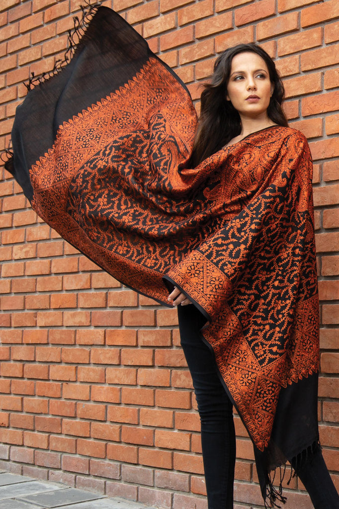 Sanika Embroidered Wool Shawl