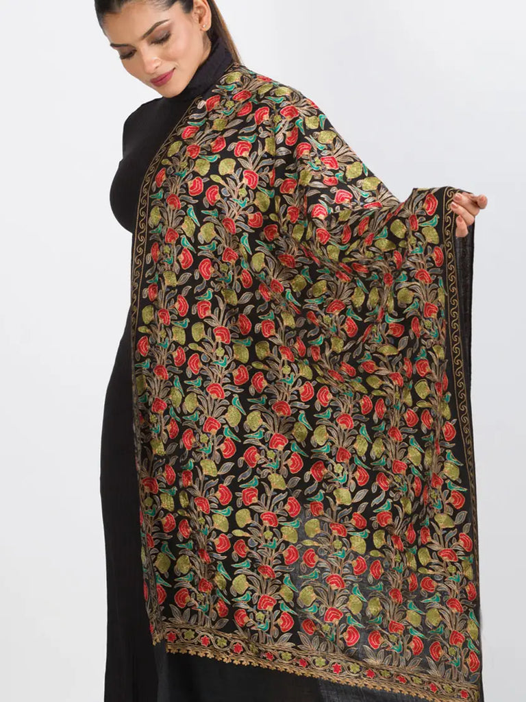 Veena Embroidered Wool Shawl