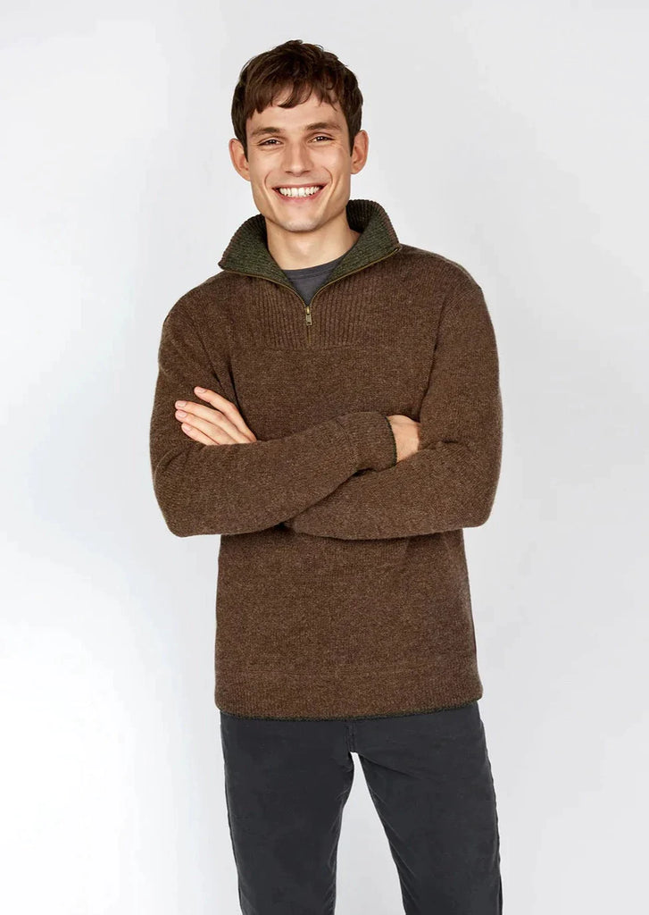 Pull irlandais en laine vierge à demi-zip pour homme