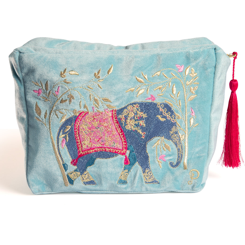 Velvet Embroidered Zip Pouch