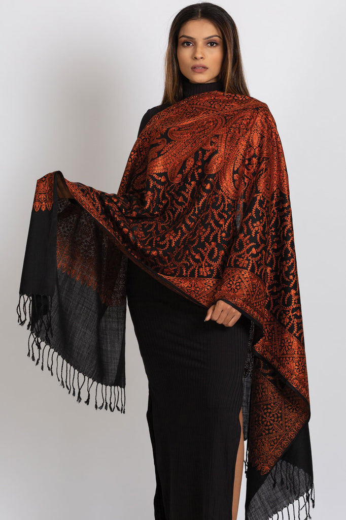 Sanika Embroidered Wool Shawl