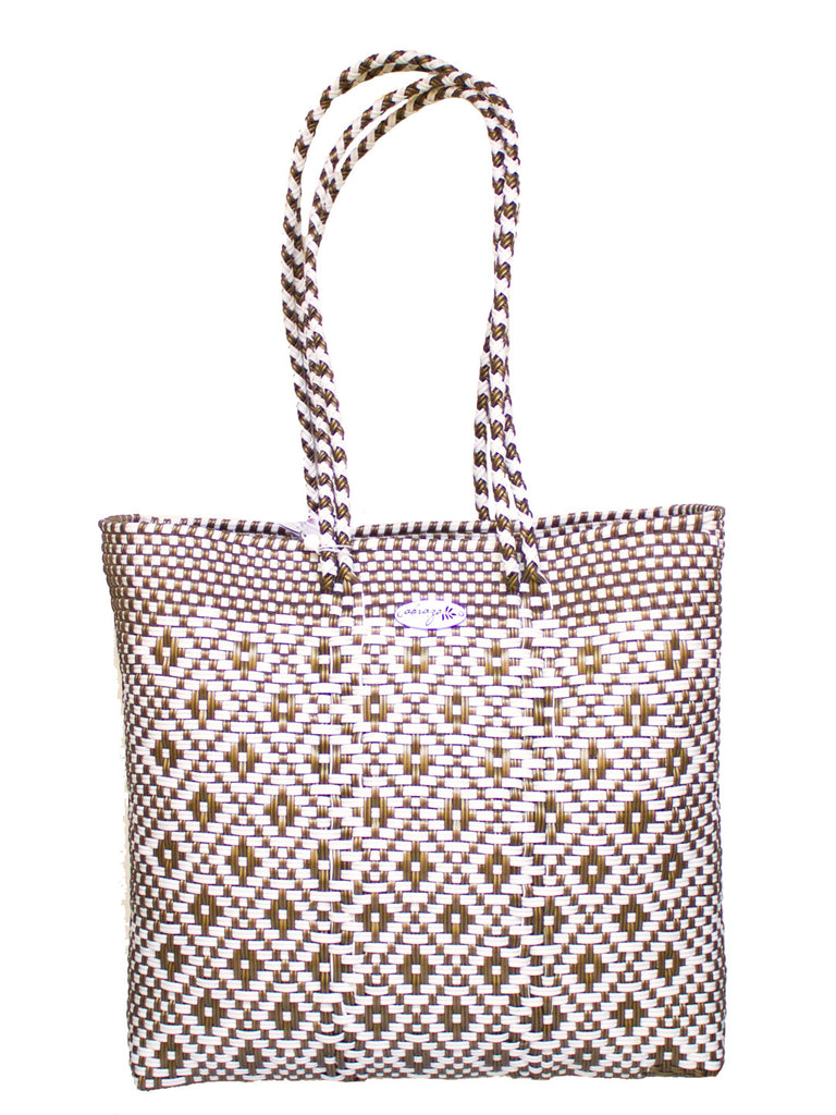 White and Gold Recycled Plastic Tote
